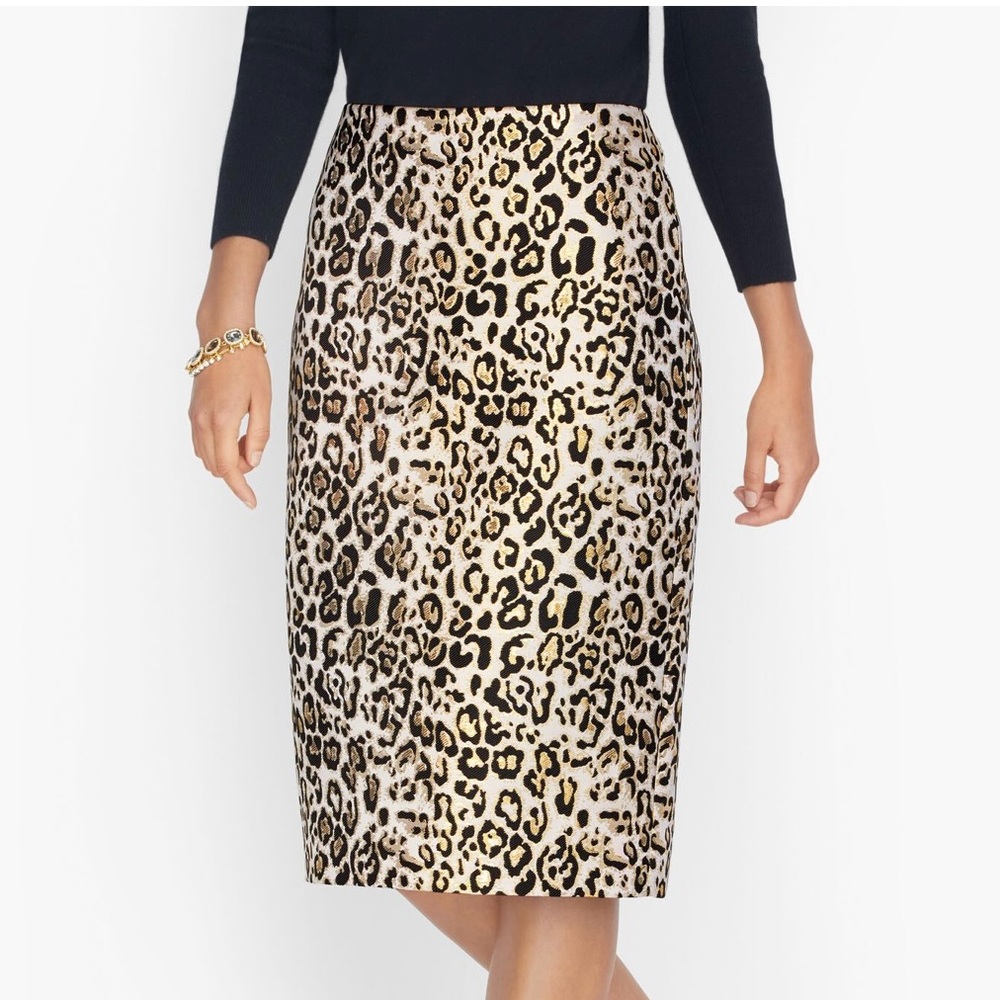 New Talbots Jacquard Leopard Print Pencil‎ Skirt